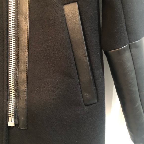 NWOT Attitude Black Winter Coat with Faux Leather Trim - Picture 4 of 7